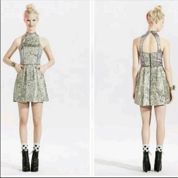 Pink and gold glittery floral urban outfitters cocktail dress - Picture 3 of 11